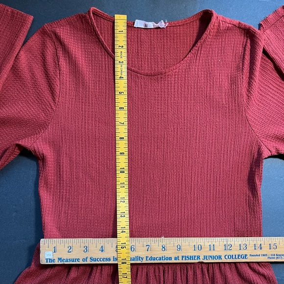 LUSH BURNT ORANGE TIERED DRESS SIZE MEDIUM FALL DRESS WAFFLE PRINT - Picture 3 of 11